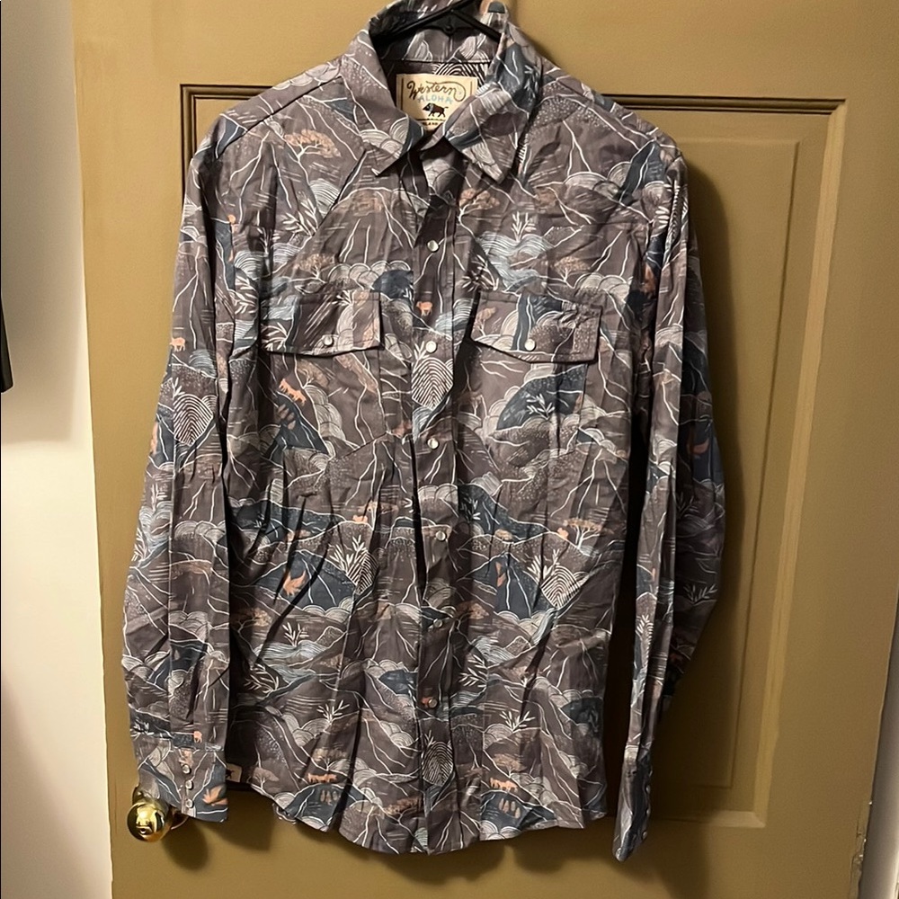 Gray Western Pearl Snap Hawaiian Button-Up Shirt